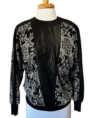 Vintage 80s Robbie Bee Faux Leather Metallic Goth Grunge Sweater Women's S